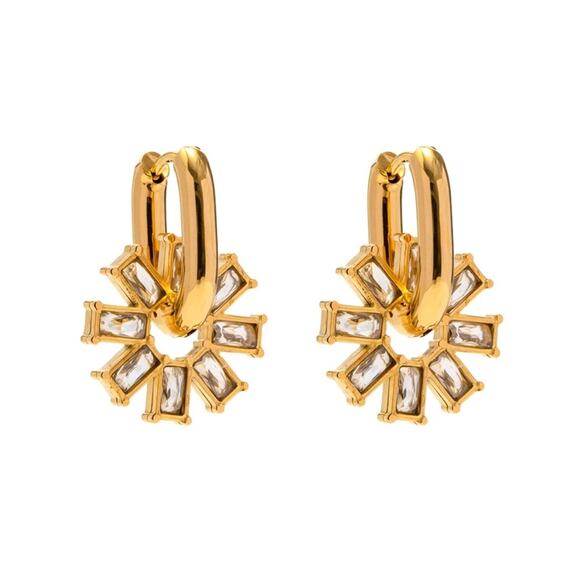 NEW 18K yellow gold plated CZ snowflake hoop drop earrings jewelry B15A - Picture 3 of 8